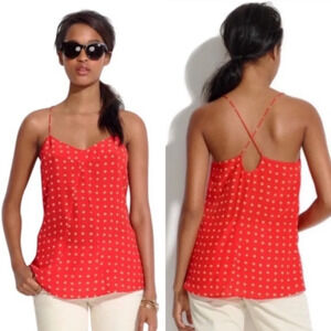 Madewell Silk Red Ditsy Floral Blouse Tank Top Criss Cross Straps Flowers Summer